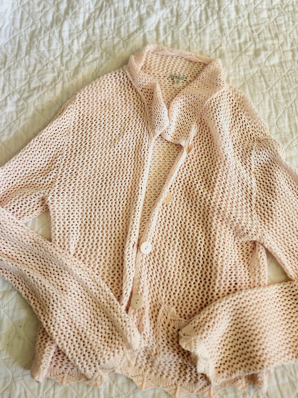 Avalin 100% Cotton Light Pink Open-Knit Button Cardigan Sweater